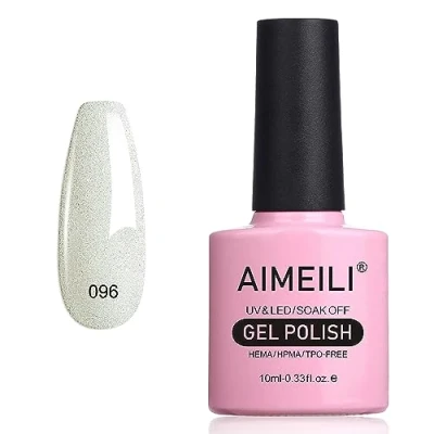 Image of AIMEILI Soak Off UV LED Christmas Glitter White Gel Nail Polish Shimmer Dancing Little Snow (096) 10ml