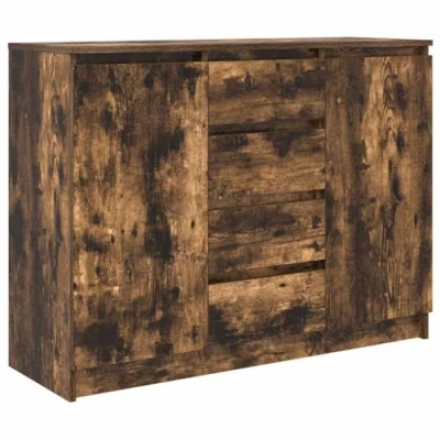 Image of vidaXL Sideboard with Drawers Smoked Oak Engineered Wood 100.5x35x76 cm Multifunctional Cabinet for Living/Dining Room