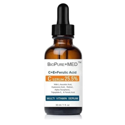 Image of BioPureMED 25% Vitamin CE+Ferulic Acid Serum for Face: Brightening Anti Wrinkle with Tripeptide 5, Retinol, Hyaluronic Acid: Best Korean Organic C Serum/Face Moisturizer Face