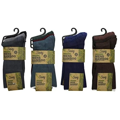 Image of Soxy Mens Bamboo Socks 12 Pairs Super Soft Non Elastic Anti Bacterial Dark Assorted Colours UK Size 6 11