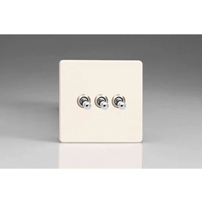Image of Varilight Primed Ready to Paint Flat Plate Screwless 3 Gang 10 Amp Toggle Switch