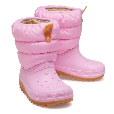Image of Crocs Unisex Kids Classic Neo Puff K Fashion Boot, Pink Tweed Gum, 4 UK