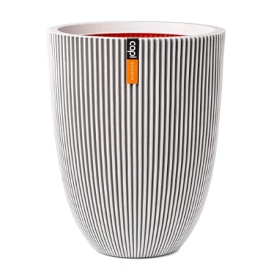 Image of CAPI EUROPE Vase elegant low Groove NL 34x46 Ivory Opening Ø27 Pot for indoor and outdoor use Shatterproof 100% recyclable KGVI782