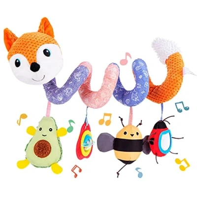 Image of Koty Spiral Pram Toys for Babies, Pushchair Stroller Car Seat Cot Crib Baby Boys Girls 0 3 6 9 12 Months, Plush Activity Rattle Hanging Toy Sensory Gift Newborn Infant (Orange Fox)