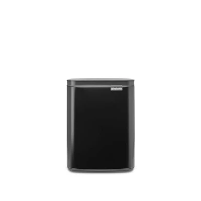 Image of Brabantia Bo Waste Bin 7L Small &amp; Stylish Rubbish Easy Open and Soft Closing Lid Hygienic Space Efficient Wall Mountable for Bathroom, Toilet, Home Office Matt Black