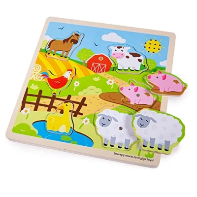 Image of Bigjigs Toys, Farm Sound Puzzle, Wooden Sensory Toddler Puzzles, Jigsaw Toys For 3 Year Olds