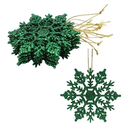 Image of Christmas Concepts® Pack of 12 10cm Glitter Snowflake Hanging Decorations (Green)