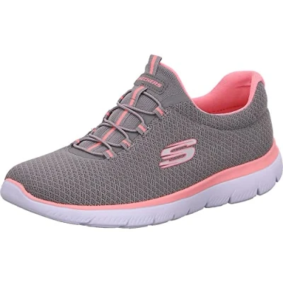 Image of Skechers Womens Summits Top Player Sneaker, Grey Mesh Pink Trim, 5 UK