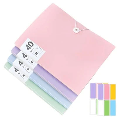 Image of 160 Pockets 4 Display Folders, Pack 40 A4 Book Document Clear Folder with Plastic Sleeves &amp; Safety Rope Presentation Folders Project for School Offices(4 Colors Pockets)