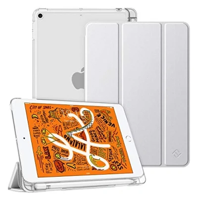 Image of FINTIE Case with Pencil Holder for iPad mini 5 7.9&quot; 2019 Lightweight Slim Shell Translucent Frosted Back Protector Cover Supports Auto Wake/Sleep, Silver