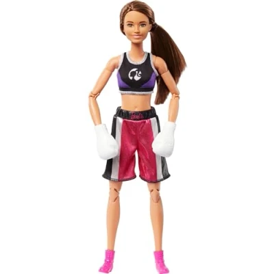 Image of Barbie Made to Move Doll &amp; Accessories, Brunette Boxer Wearing Removable Uniform with Boxing Gloves, 22 Bendable Joints, HRG40