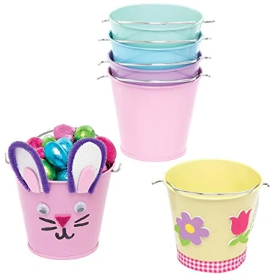 Image of Baker Ross Mini Pastel Tin Buckets Pack of 5, Kids Crafts (AT579)