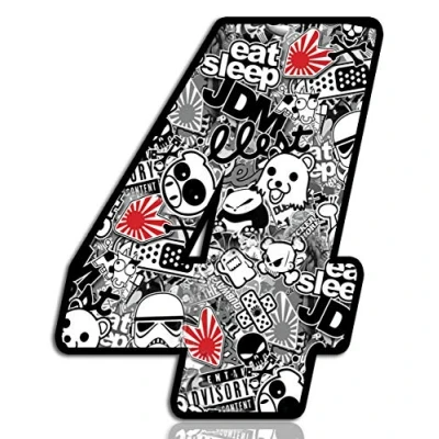 Image of Biomar Labs® 1 x Vinyl Sticker Bomb Wrap Auto Moto Motocross Motosport Start Racing Number 4 Rally Race Car Bike Motorcycle Tuning N 344