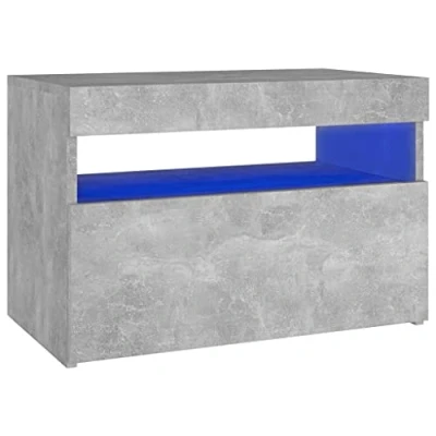 Image of vidaXL Bedside Cabinet with LED Lights, Concrete Grey Modern, Rectangular Table Ample Storage Space, Engineered Wood