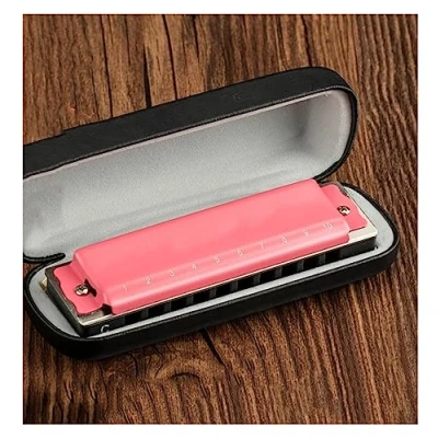 Image of Harmonica Students 10 Hole Adult Beginner Student Entry C Musical Instrument (Color : Pink tone)