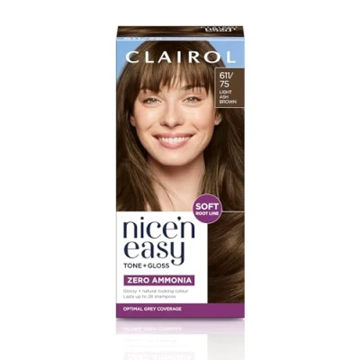 Image of CLAIROL NICE&#039;N EASY TONE+GLOSS SEMI PERMANENT HAIR DYE 611/75 LIGHT ASH BROWN