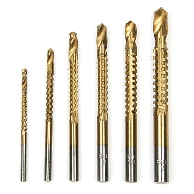 Image of Malayas 6pcs Drill &amp; Saw Bit Set, 3 8mm Titanium Coated HSS Plastic Metal Hole Grooving Carpenter Woodworking Tools