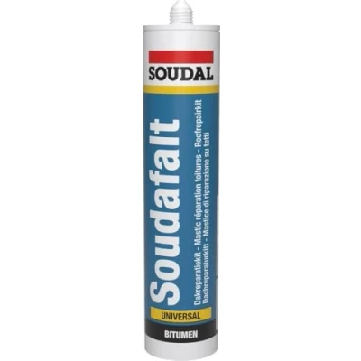 Image of Soudal Soudafalt Universal Bitumen Roof &amp; Gutter Roofing Sealant Cartridge Black 300ml Rubber Waterproof Seal Plasto Elastic Seals and Bonds