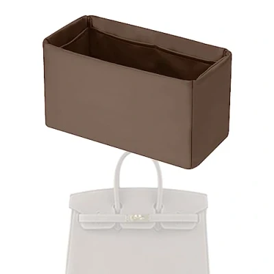 Image of XYJG Silk Bag Organiser Insert Fits Hermes Birkin, Luxury Handbag &amp;Tote Shaper (BK35, Etoupe Grey)