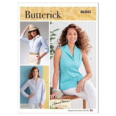 Image of BUTTERICK B6842F5 Misses&#039; Fold Back Collar Shirts Palmer/Pletsch F5 (16 18 20 22 24)
