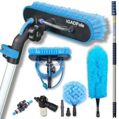 Image of IGADPole 20ft (6m) Washing Kit: Water fed Brush, Soap Dispenser and hose tap