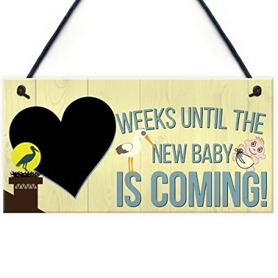 Image of RED OCEAN Countdown Chalkboard Weeks Until Baby Hanging Sign Shower Pregnancy Gift