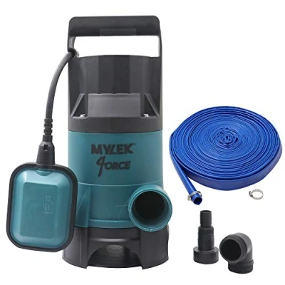 Image of MYLEK Submersible Water Pump 400W Electric, 8000L/H, 15m Layflat Hose for Clean or Dirty with Float Switch, 10M Power Cable Floods, Pools, Gardens, Ponds, Hot Tubs