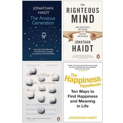 Image of Jonathan Haidt Collection 4 Books Set (The Anxious Generation [Hardcover], The Righteous Mind, Coddling of American Mind &amp; Happiness Hypothesis)