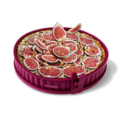 Image of coox Quiche Mould with Glass Base Diameter 26 cm in Dark Red, Perfect Bake and Serve Directly on The Cut