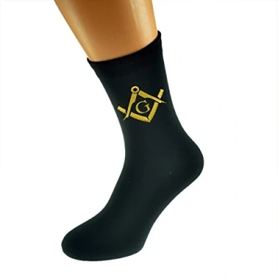 Image of Gold Masonic With G Design Vinyl Print Mens Black Socks Adult Size UK 6 12 Euro 39 46 X6N345