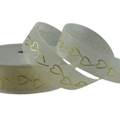 Image of Luxury Heart Love, Valentines, Anniversary, Birthday, Christmas, Sheer Ribbon Available in Cream or Silver (Cream, 5 Metres x 15mm)