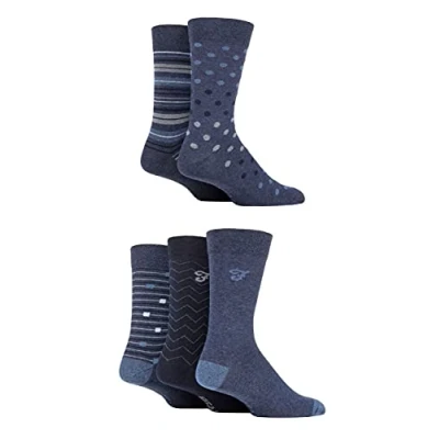 Image of Mens 5 Pair Farah Patterned Striped and Argyle Cotton Socks Pattern Denim 6 11