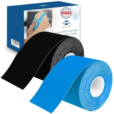 Image of Kinesiology Tape, Set of 2, Blue and Black, Waterproof, Skin Friendly, Elastic, Self Adhesive Bandage, Physio Ideal for Sports Everyday Use axion