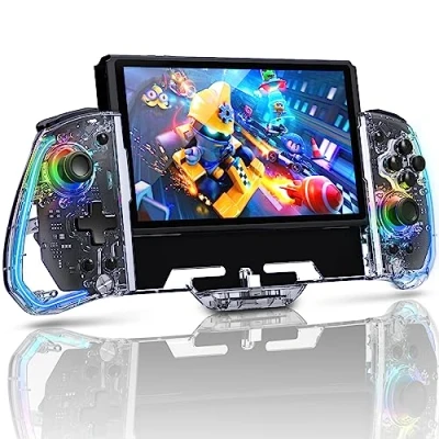 Image of NexiGo Gripcon (Gen 2), No Deadzone, Enhanced Switch/Switch OLED Controller for Handheld Mode, Adjustable LED Light, Ergonomic Design, 6 Axis Gyro, Turbo, Mapping, Crystal