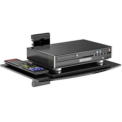 Image of WALI Floating Entertainment Center Shelves, Holds Up to 8 kg, TV Shelf with Strengthened Tempered Glasses for DVD Players, Cable Boxes, Games Consoles, Accessories (CS201B), 1 Tier, Black