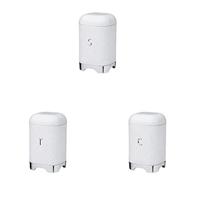 Image of Kitchen Craft Lovello White Textured Metal Tea Coffee Sugar Canister Box Set