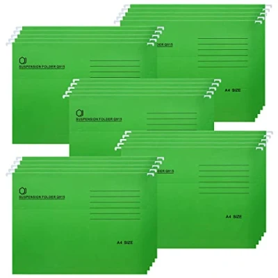 Image of A4 Suspension Files, 25 Pcs Recycled Card Filing Cabinet Dividers with Tabs and Inserts, Hanging Files Storage Folders for Office School, Green