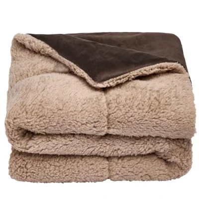Image of Brentfords Large Sherpa Pet Dog Blanket Soft Fluffy Warm Blankets Washable Animal Cat Kitten Kennel Mat Throw Over Plush Fleece, Chocolate Brown 75 x 110cm