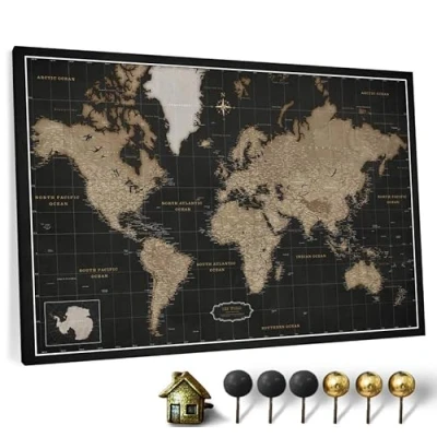 Image of CANVASCALE World Map Canvas with Cork Pin Board, Design 6, 70x50 cm