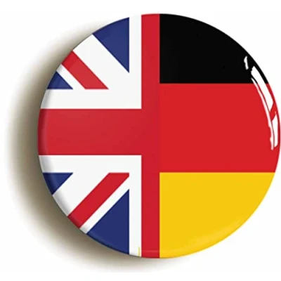 Image of Ozorath BRITAIN GERMANY BRITISH GERMAN SPLIT FLAG BADGE BUTTON PIN (Size is 2inch/50mm diameter)