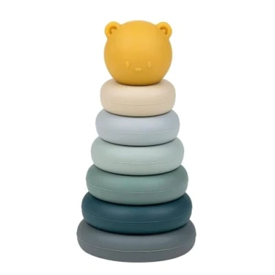 Image of Nattou Silicone Stacking Tower, 7 piece motor toy for toddlers, BPA free, Approx. 16 cm, Silicone, Blue