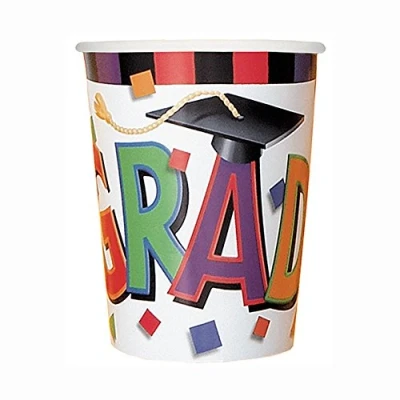 Image of 9oz Colorful Confetti Graduation Paper Cups, 8ct