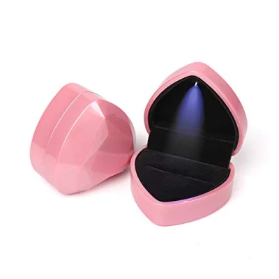 Image of Pcscevcr Velvet Ring Box with LED Light, Heart Shaped Engagement Jewelry Display Gift Box, for Proposal Wedding Case (Pink)