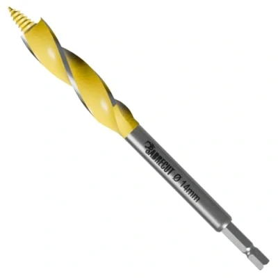 Image of 1 x SabreCut SCAG014 14mm 165mm Wood Auger Quad Flute Self Feed Tip Grooved Hex Shank Drill Bit for High Speed Drilling in and MDF