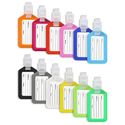 Image of Vicloon Luggage Tags, 12PCS Travel Suitcase Bag Baggage Tag Label, Plastic Identifier, Holder, ID Handbag Tag, Suitcases