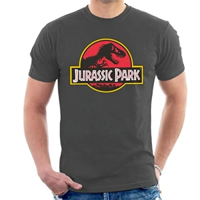 Image of Jurassic Park Men&#039;s Classic Logo T Shirt, Charcoal, XXL