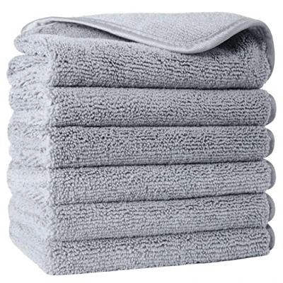 Image of POLYTE Premium Lint Free Microfibre Washcloth Face Towel, 33 x cm, Set of 6 (Grey)
