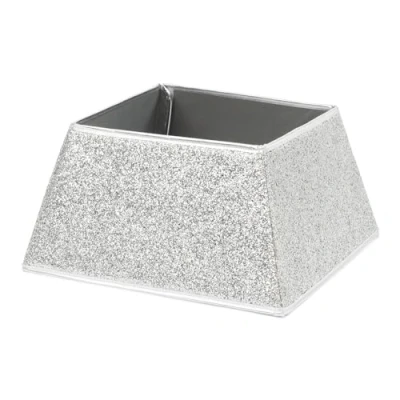 Image of Christmas Village Glitter Square Tree Skirt 48x48cm Easy Velcro Assembly, Fits Stands up to 46x46cm, Lightweight &amp; Durable Holiday Decoration (Silver)