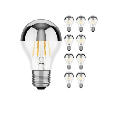 Image of ledscom.de 10 Pieces E27 LED Bulb, A60, Warm White (2700 K), 6 W, 667lm, Head Mirror (Silver)