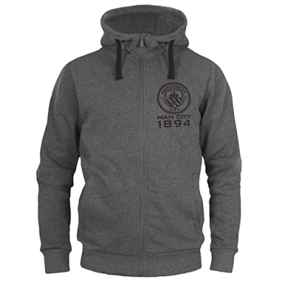 Image of MANCHESTER CITY FC Official Football Gift Mens Zip Hoody Fleece Grey Medium